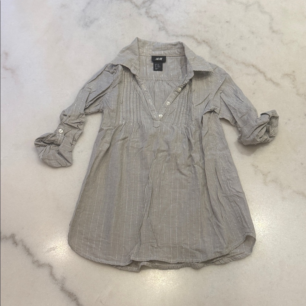 H&M Light Gray Striped Blouse with silver lurex threading